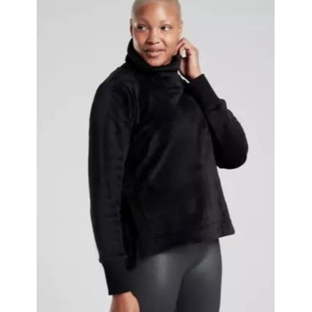 Athleta Women's Double Cozy Karma Funnel Neck Black Sweatshirt Yoga Velour Small
